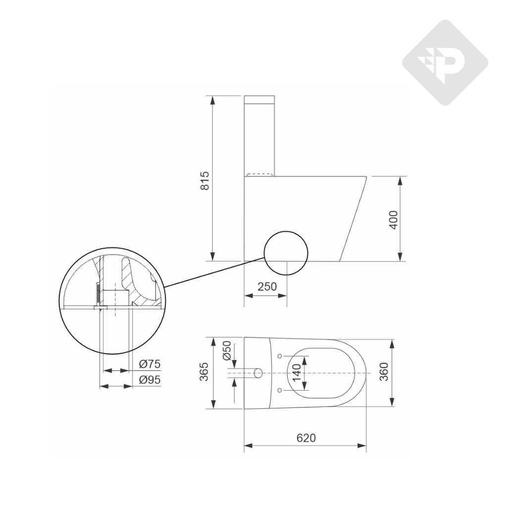 INODORO LARGO CON DEPOSITO Y ASIENTO DOBLE DESCARGA PIAZZA PADOVA