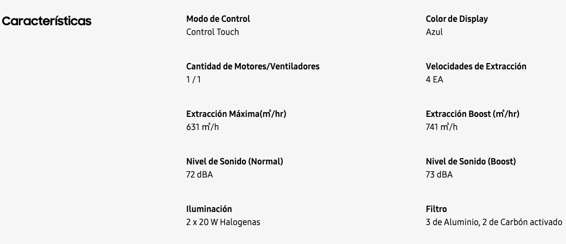CAMPANA DE COCINA SAMSUNG - 90 CENTIMETROS