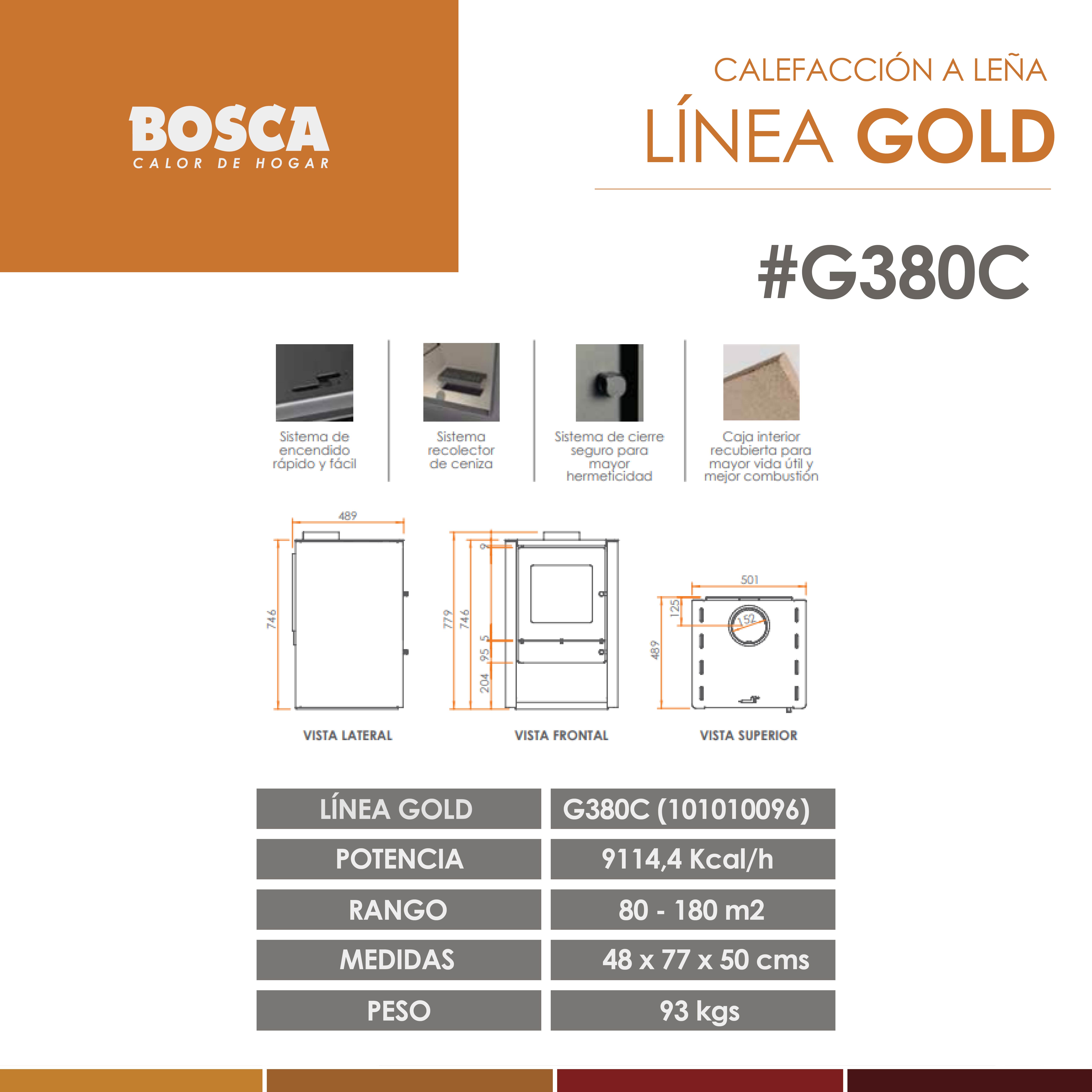 SALAMANDRA BOSCA GOLD 380 - CHARCOAL - ESTUFA A LEÑA - 9100 KCAL