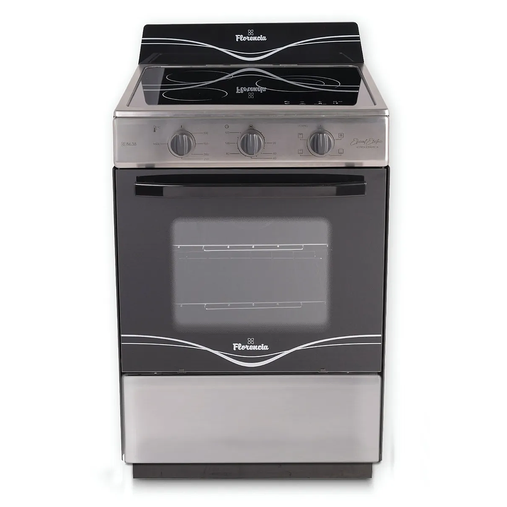 COCINA ELECTRICA 74LT 3 PUNTOS DE COCCION CON 3 FUNCIONES Y SUPERFICIE VITROCERAMICA - ACERO INOXIDABLE - FLORENCIA [FLOR8638E]