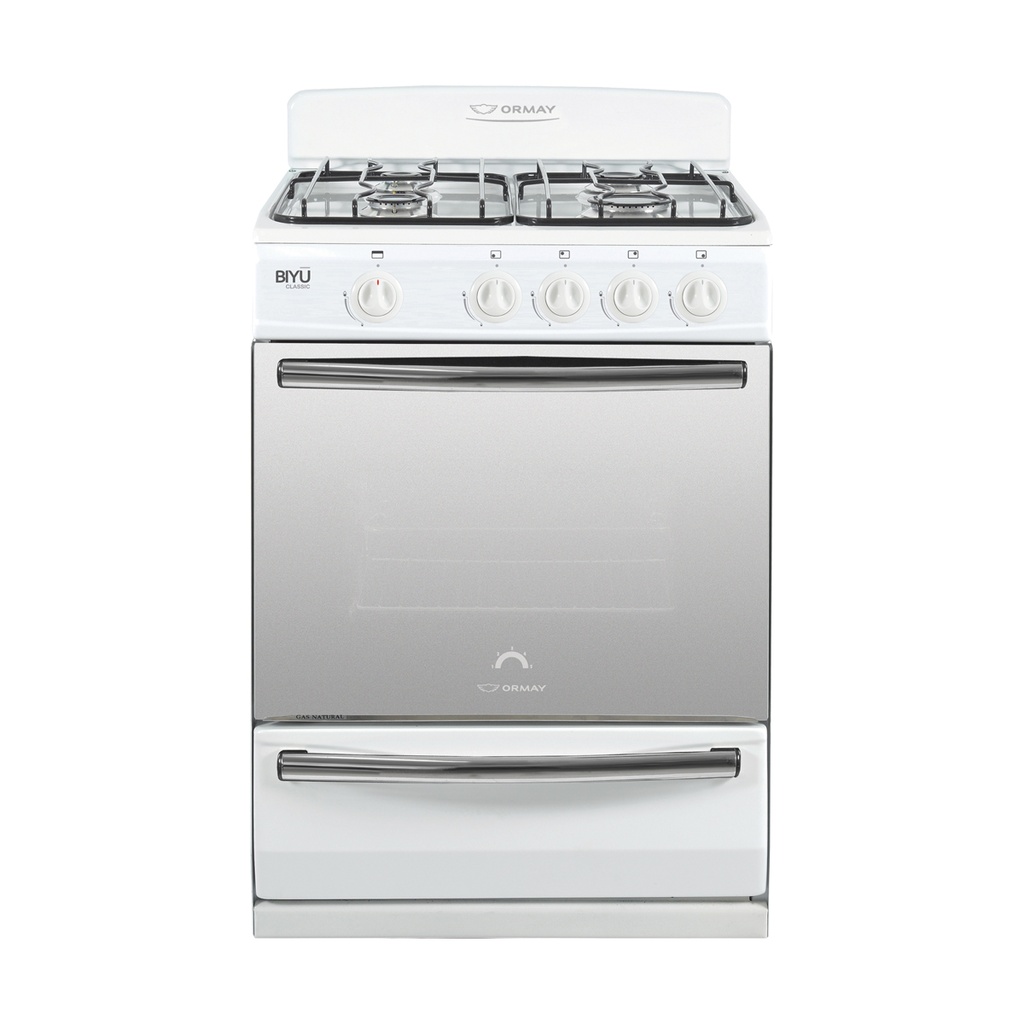 COCINA MULTIGAS 4 HORNALLAS CON REJILLAS DIVIDIDAS  - EFICIENCIA ENERGÉNITCA A+ - CRISTAL ESPEJADO - PARRILLA - BLANCO  - ORMAY [BIYU PLUS]