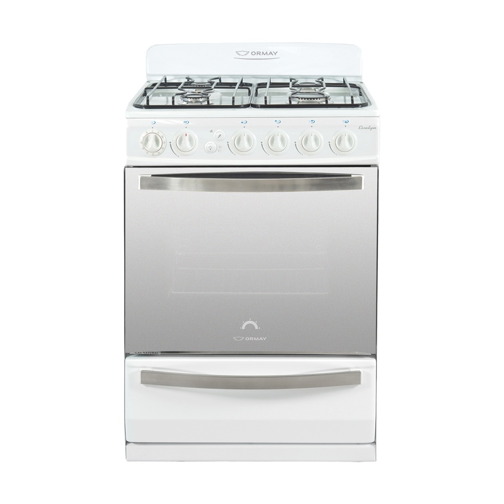 COCINA MULTIGAS 4 HORNALLAS CON REJILLAS DIVIDIDAS  - EFICIENCIA ENERGÉNITCA A+ - CRISTAL ESPEJADO - PARRILLA DESLIZANTE - LUZ - BLANCO - ORMAY [EVELYN BL]