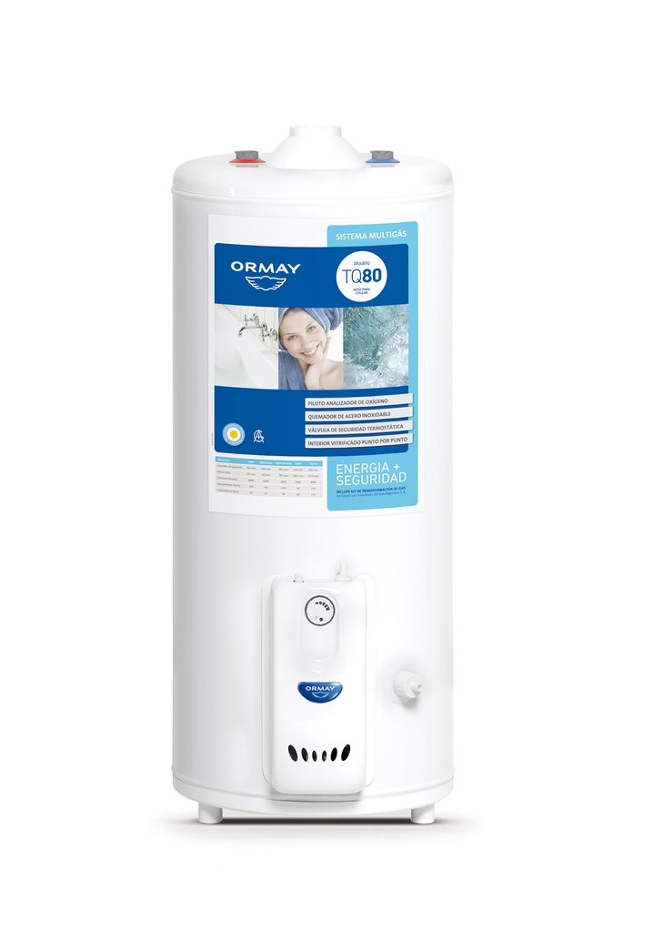  TERMOTANQUE A GAS 80 LTS - CONEXIÓN SUPERIOR - ORMAY [TQ 80]