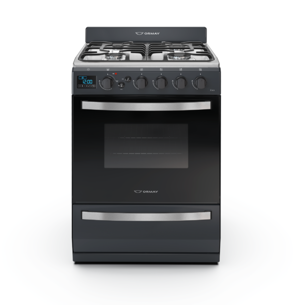 COCINA EVO MULTIGAS 4 HORNALLAS CON REJILLAS DIVIDIDAS  - EFICIENCIA ENERGÉNITCA A+ - NEGRO - ORMAY 