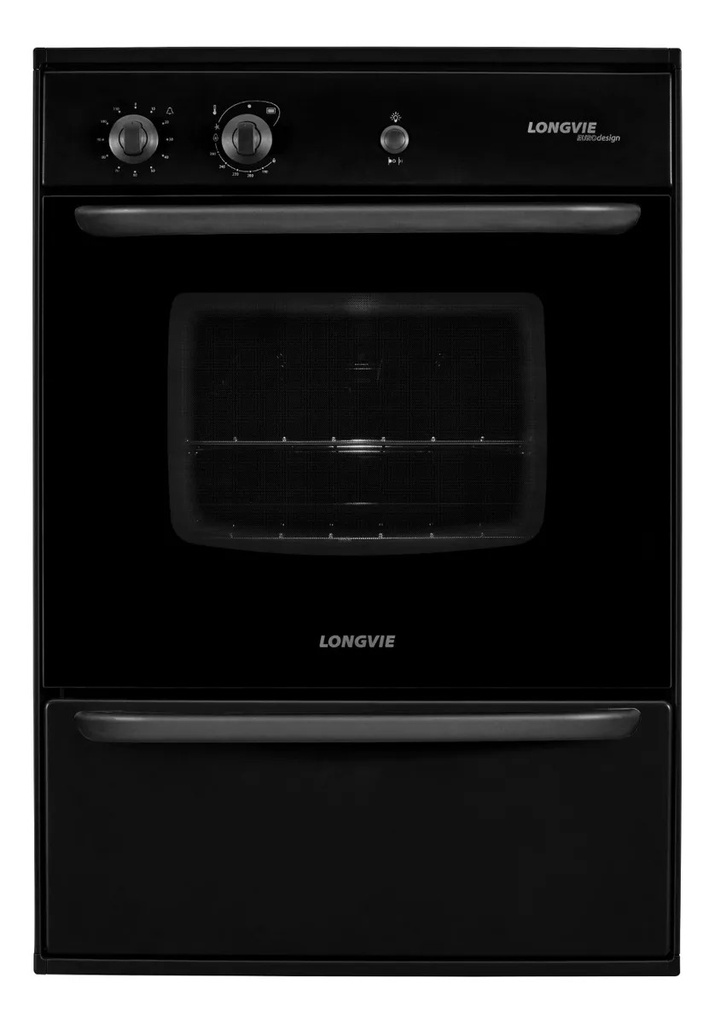 HORNO A GAS 74LTS - EFICIENCIA ENERGÉTICA A++ - CON GRILL, TIMER, TERMOSTATO Y CAJÓN PARRILLA DE EMPOTRAR - 60X60CM - NEGRO - LONGVIE [H14600G]