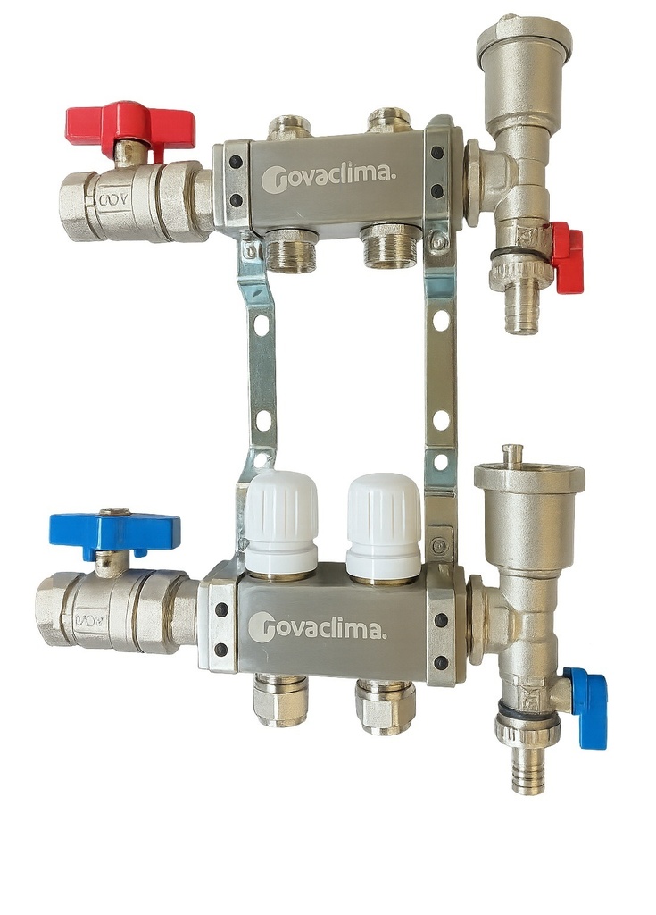 COLECTOR PREMONTADO 1" ACERO INOXIDABLE 5 CIRCUITOS - INCLUYE VALVULAS ESFERICAS, ADAPTADORES Y PURGUES AUTOMATICOS - NOVA CLIMA