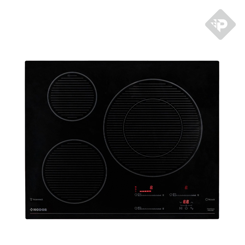 ANAFE DE INDUCCION DE 3 ZONAS CON DETECCION DE ZONAS Y BISEL FRONTAL NEGRO DE 60cm - NODOR [ISN6323BK]