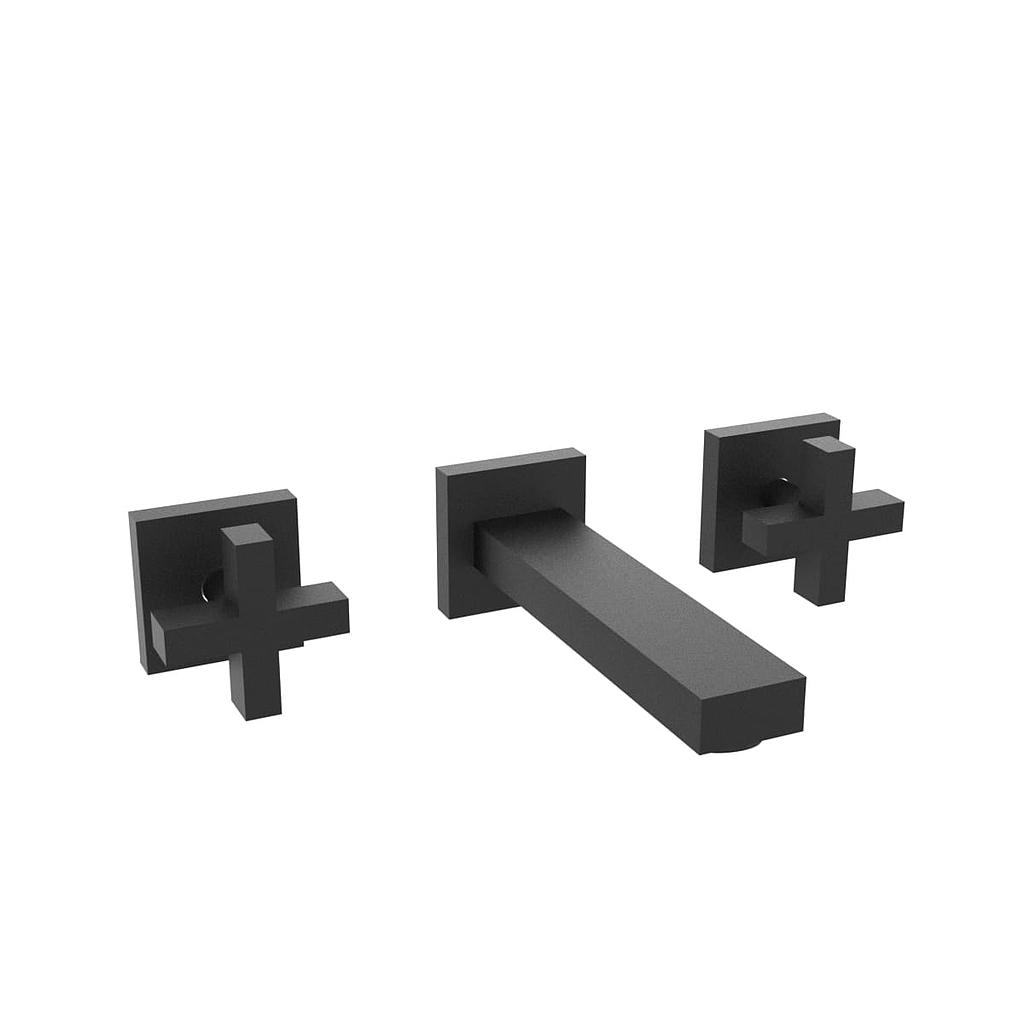 GRIFERÍA LAVATORIO DE PARED BICOMANDO BLOCK CRUZ NEGRO - HIDROMET - 10 AÑOS DE GARANTÍA [03480NEGR]