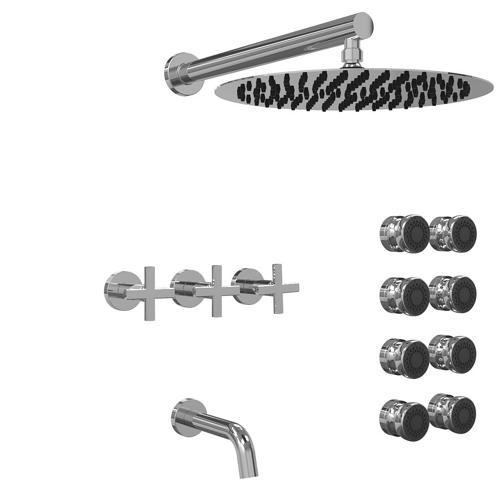 GRIFERÍA DUCHA 3 VIAS BICOMANDO CON TRANSFERENCIA Y ESCOCESA FLAT CRUZ CROMO - HIDROMET - 10 AÑOS DE GARANTÍA [84140CRCR]