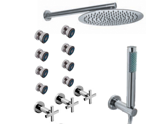 GRIFERÍA DUCHA 3 VIAS BICOMANDO CON TRANSFERENCIA , ESCOCESA Y DUCHADOR FLAT CRUZ CROMO - HIDROMET - 10 AÑOS DE GARANTÍA [84146CRCR]