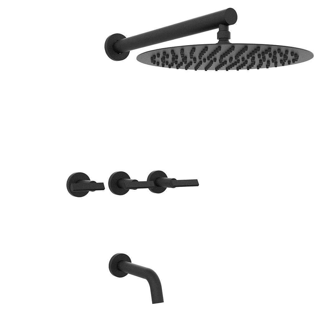 GRIFERÍA DUCHA BICOMANDO CON TRANSFERENCIA FLAT LEVER NEGRO - HIDROMET - 10 AÑOS DE GARANTÍA [84108NEGR]