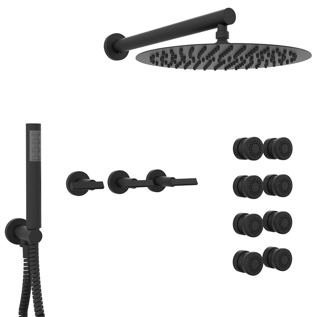 GRIFERÍA DUCHA 3 VIAS BICOMANDO CON TRANSFERENCIA , ESCOCESA Y DUCHADOR FLAT LEVER NEGRO - HIDROMET - 10 AÑOS DE GARANTÍA [84147NEGR]