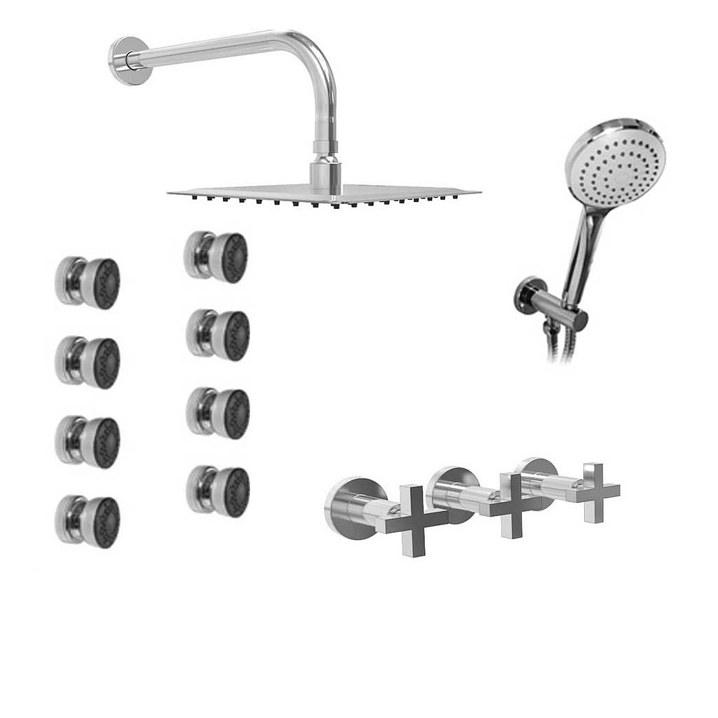 GRIFERÍA DUCHA 3 VIAS BICOMANDO CON ESCOCESA Y DUCHADOR LOOK CRUZ CROMO - HIDROMET - 10 AÑOS DE GARANTÍA [31146CRCR]