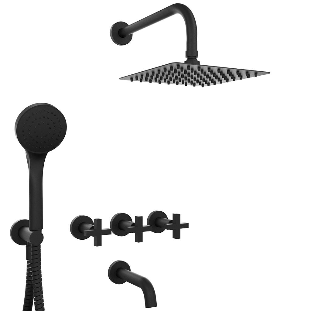 GRIFERÍA DUCHA 3 VIAS BICOMANDO CON DUCHADOR LOOK CRUZ NEGRO - HIDROMET - 10 AÑOS DE GARANTÍA [31105NEGR]