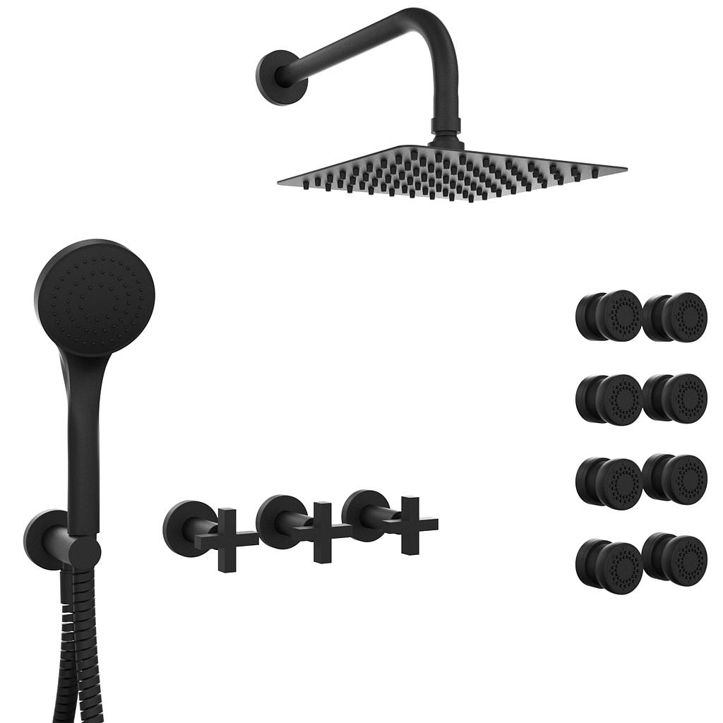 GRIFERÍA DUCHA 3 VIAS BICOMANDO CON ESCOCESA Y DUCHADOR LOOK CRUZ NEGRO - HIDROMET - 10 AÑOS DE GARANTÍA [31146NEGR]