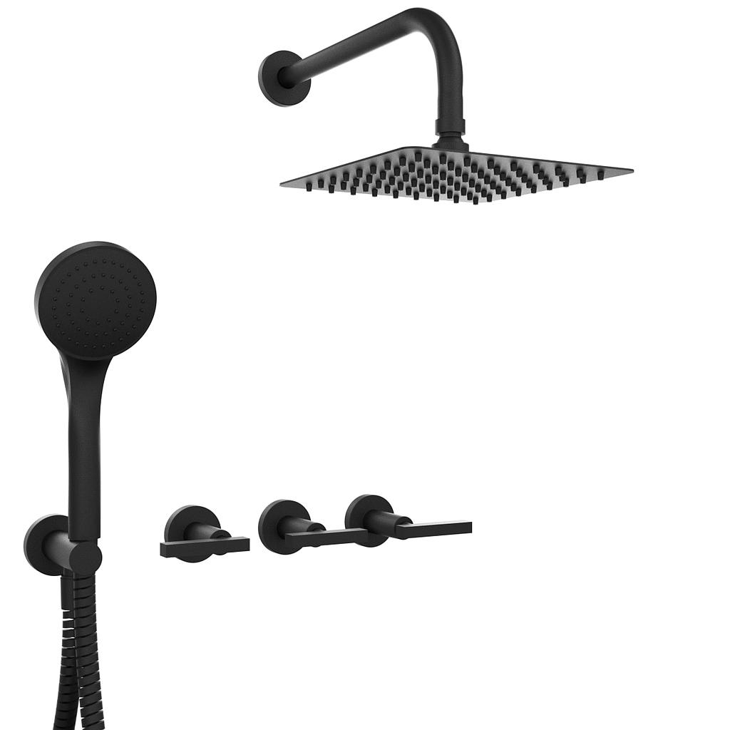 GRIFERÍA DUCHA 2 VIAS BICOMANDO CON TRANSFERENCIA Y DUCHADOR LOOK LEVER NEGRO - HIDROMET - 10 AÑOS DE GARANTÍA [31153NEGR]