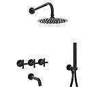 GRIFERÍA DUCHA 3 VIAS BICOMANDO CON DUCHADOR SUN CRUZ NEGRO - HIDROMET - 10 AÑOS DE GARANTÍA [4505NEGR]