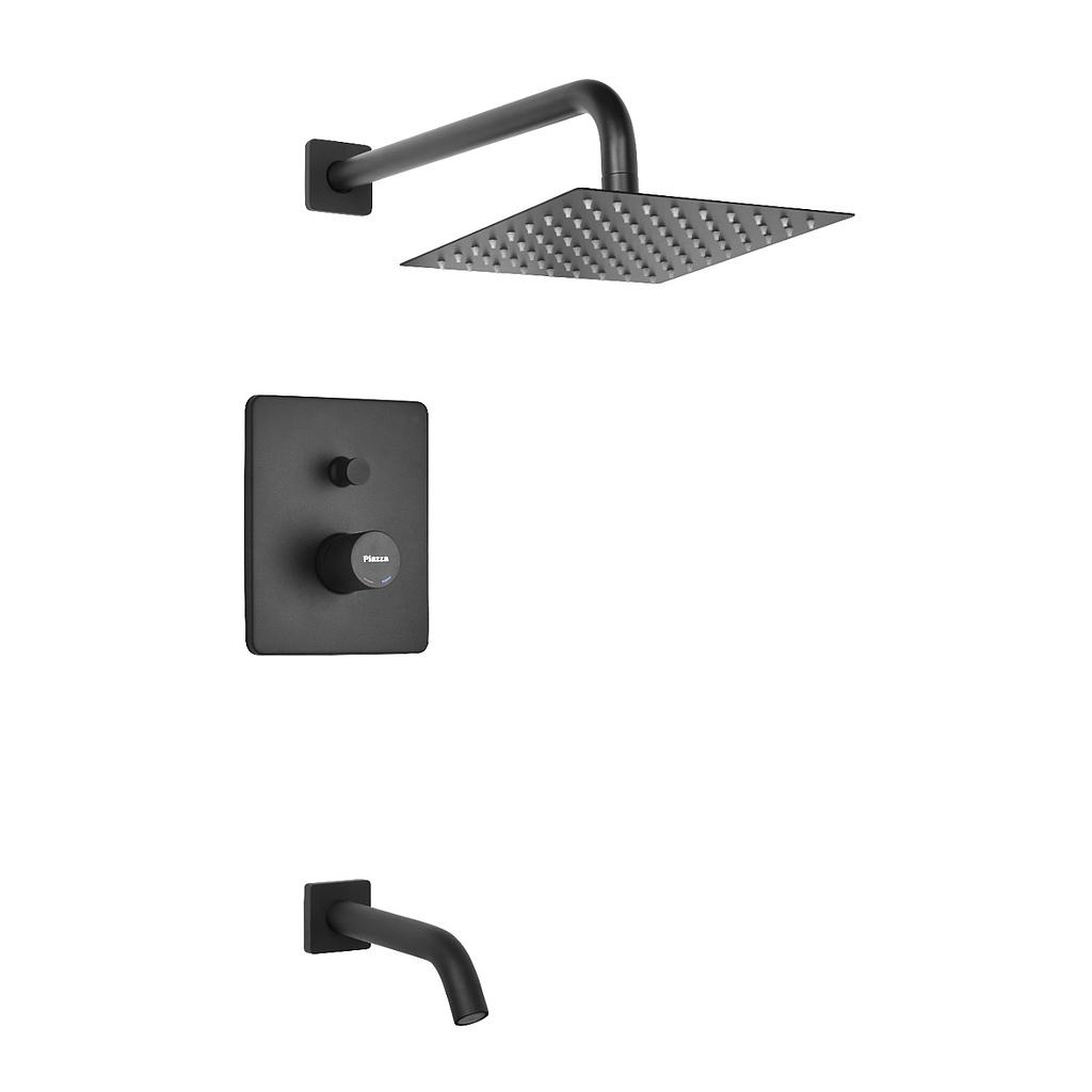 GRIFERÍA MONOCOMANDO BAÑERA DUCHA DE EMBUTIR CON TRANSFERENCIA LOUNGE NEGRO PIAZZA [10706NE]
