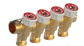 [27178] COLECTOR MODULAR CON VÁLVULAS DE CORTE Y VOLANTES MANUALES 3/4" x 16 - 3 CIRCUITOS - R585CY023 GIACOMINI - LNA