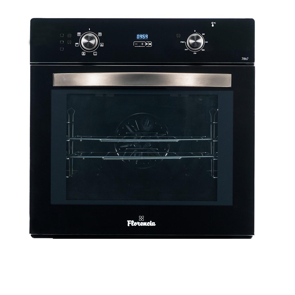 [27821] HORNO ELÉCTRICO 65LTS - EMPOTRABLE  - CON LUZ, GRILL, TIMER, TERMOSTATO, 6 FUNCIONES Y TRIPLE CRISTAL - 60X60CM - NEGRO - FLORENCIA [FLOR 7867E]