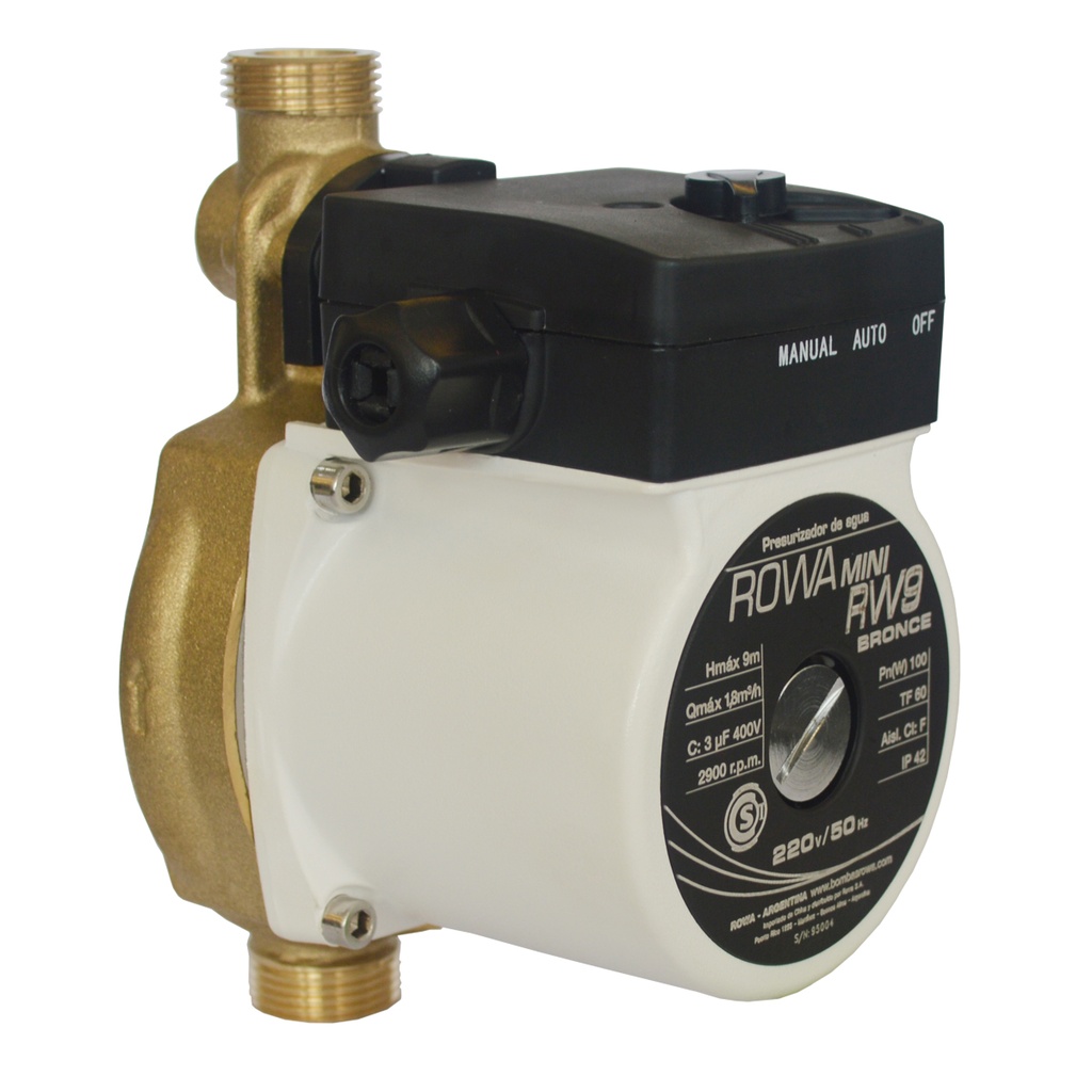 [27962] BOMBA PRESURIZADORA MINI RW 9 BRONCE MONOFASICA - 1 BAÑO - ROWA [0020-0021]
