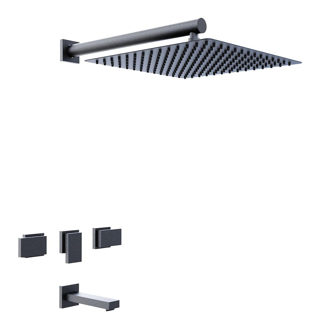 [23706] GRIFERÍA DUCHA BICOMANDO CON TRANSFERENCIA BLOCK PLANE NEGRO - HIDROMET - 10 AÑOS DE GARANTÍA [34008NEGR]