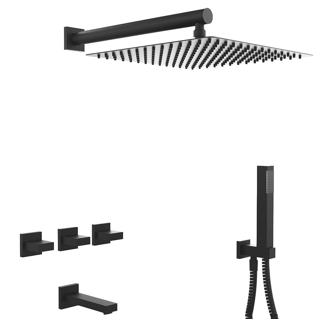 [23727] GRIFERÍA DUCHA 3 VIAS BICOMANDO CON TRANSFERENCIA Y DUCHADOR BLOCK UP NEGRO - HIDROMET - 10 AÑOS DE GARANTÍA [34005NEGR]