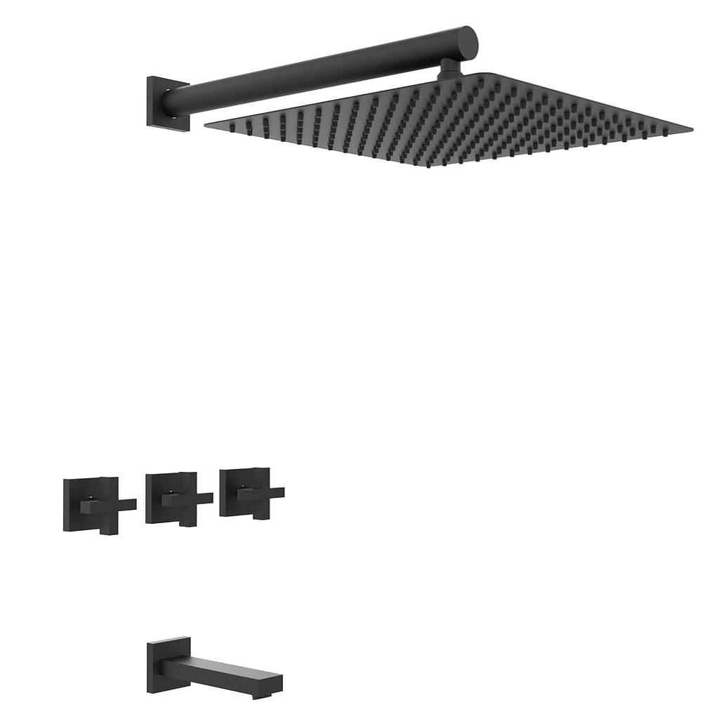 [23757] GRIFERÍA DUCHA BICOMANDO CON TRANSFERENCIA BLOCK CRUZ NEGRO - HIDROMET - 10 AÑOS DE GARANTÍA [03403NEGR]
