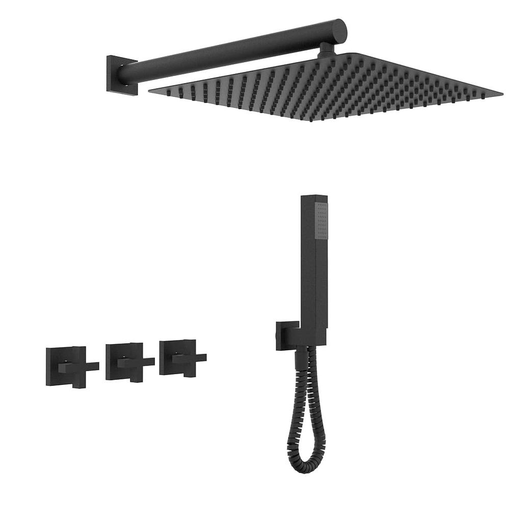 [23759] GRIFERÍA DUCHA 2 VIAS BICOMANDO CON TRANSFERENCIA Y DUCHADOR BLOCK CRUZ NEGRO - HIDROMET - 10 AÑOS DE GARANTÍA [03463NEGR]