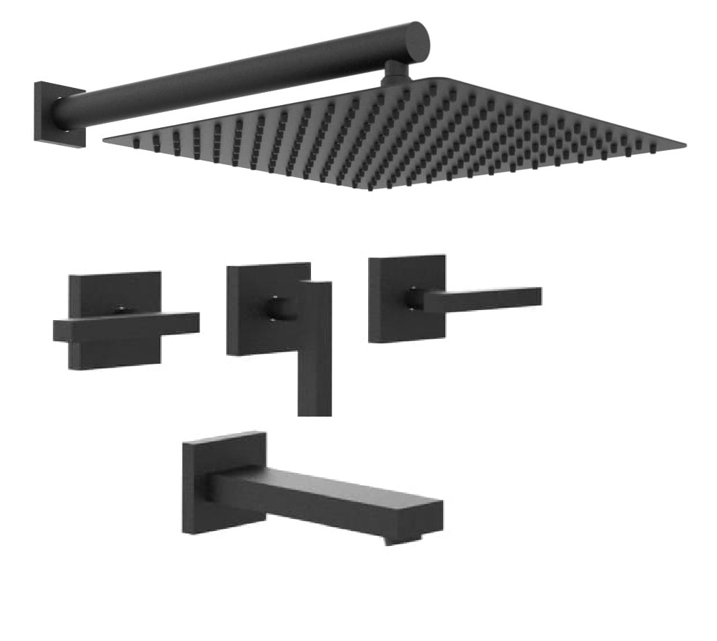 [23764] GRIFERÍA DUCHA BICOMANDO CON TRANSFERENCIA BLOCK LEVER NEGRO - HIDROMET - 10 AÑOS DE GARANTÍA [03408NEGR]