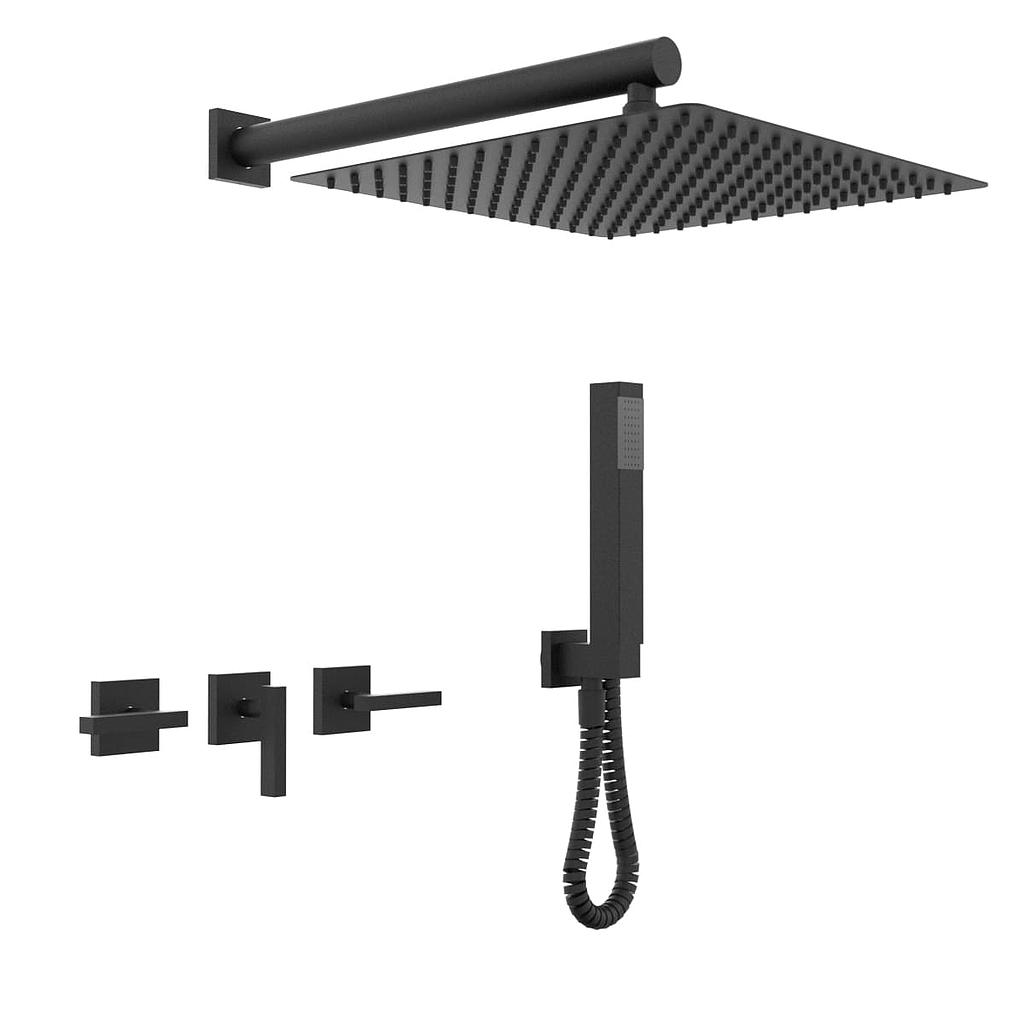 [23766] GRIFERÍA DUCHA 2 VIAS BICOMANDO CON TRANSFERENCIA Y DUCHADOR BLOCK LEVER NEGRO - HIDROMET - 10 AÑOS DE GARANTÍA [03453NEGR]