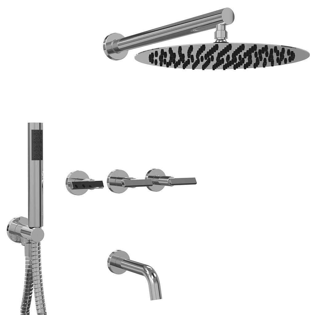 [23825] GRIFERÍA DUCHA 3 VIAS BICOMANDO CON TRANSFERENCIA Y DUCHADOR FLAT LEVER CROMO - HIDROMET - 10 AÑOS DE GARANTÍA [84110CRCR]