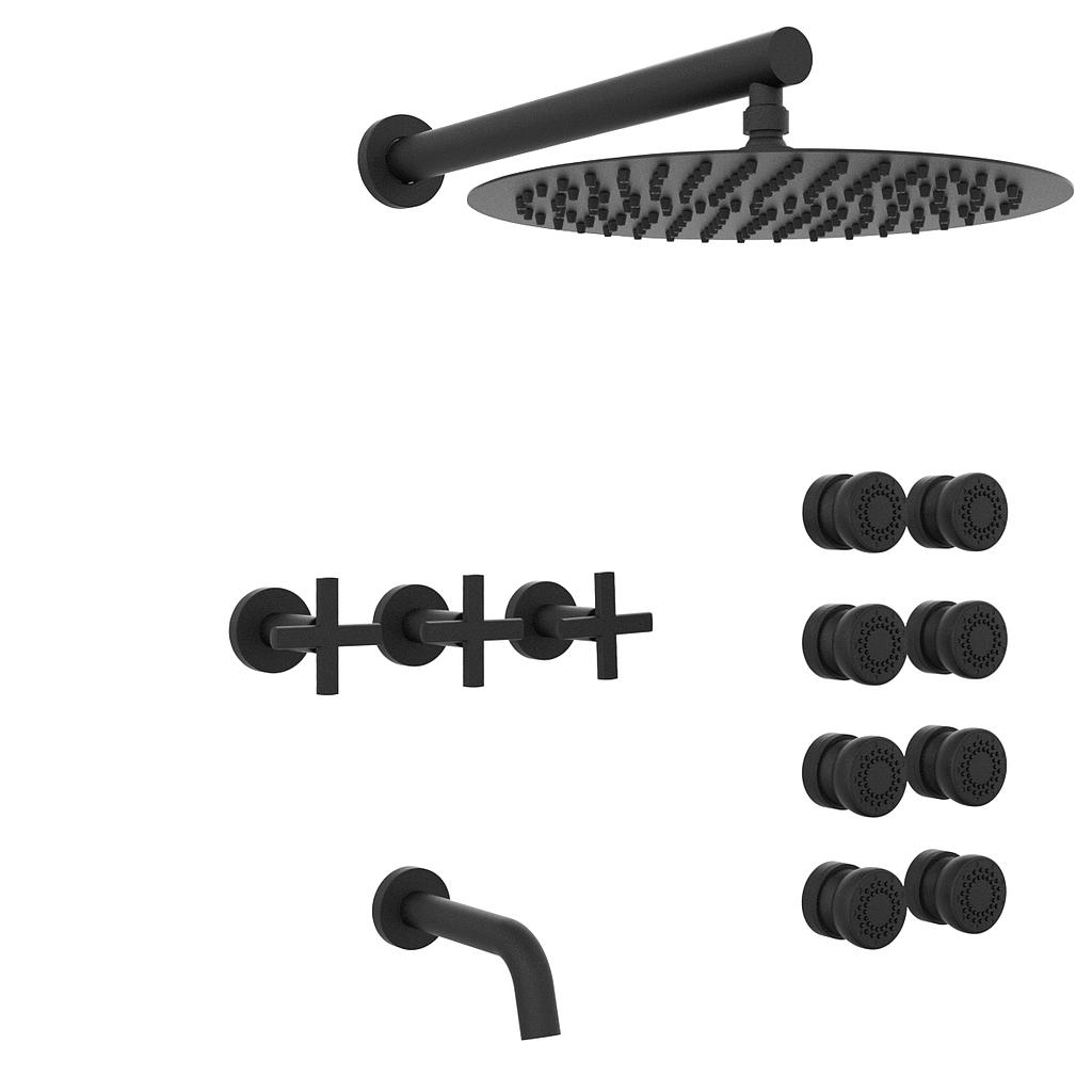 [23834] GRIFERÍA DUCHA 3 VIAS BICOMANDO CON TRANSFERENCIA Y ESCOCESA FLAT CRUZ NEGRO - HIDROMET - 10 AÑOS DE GARANTÍA [84140NEGR]