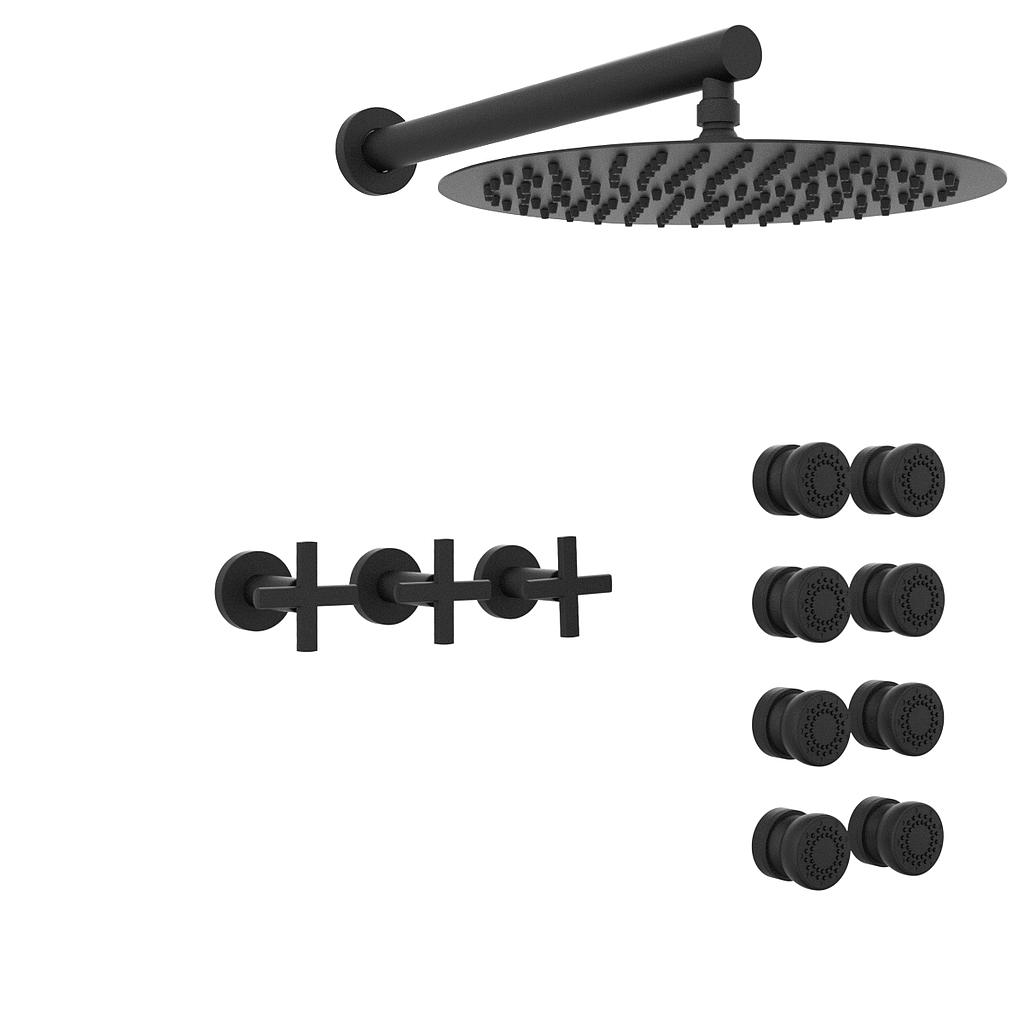 [23837] GRIFERÍA DUCHA 2 VIAS BICOMANDO CON TRANSFERENCIA ESCOCESA FLAT CRUZ NEGRO - HIDROMET - 10 AÑOS DE GARANTÍA [84157NEGR]