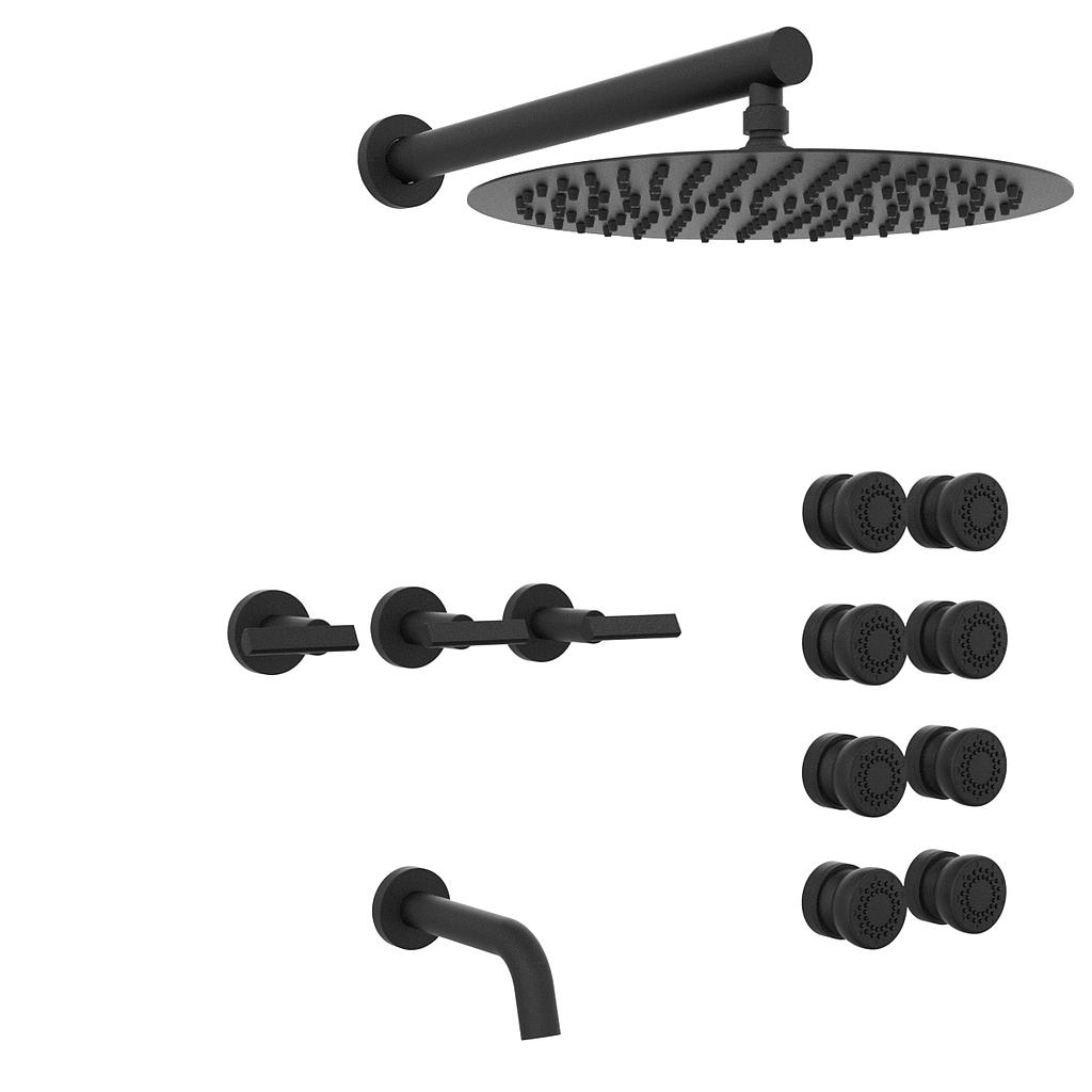 [23844] GRIFERÍA DUCHA 3 VIAS BICOMANDO CON TRANSFERENCIA Y ESCOCESA FLAT LEVER NEGRO - HIDROMET - 10 AÑOS DE GARANTÍA [84145NEGR]