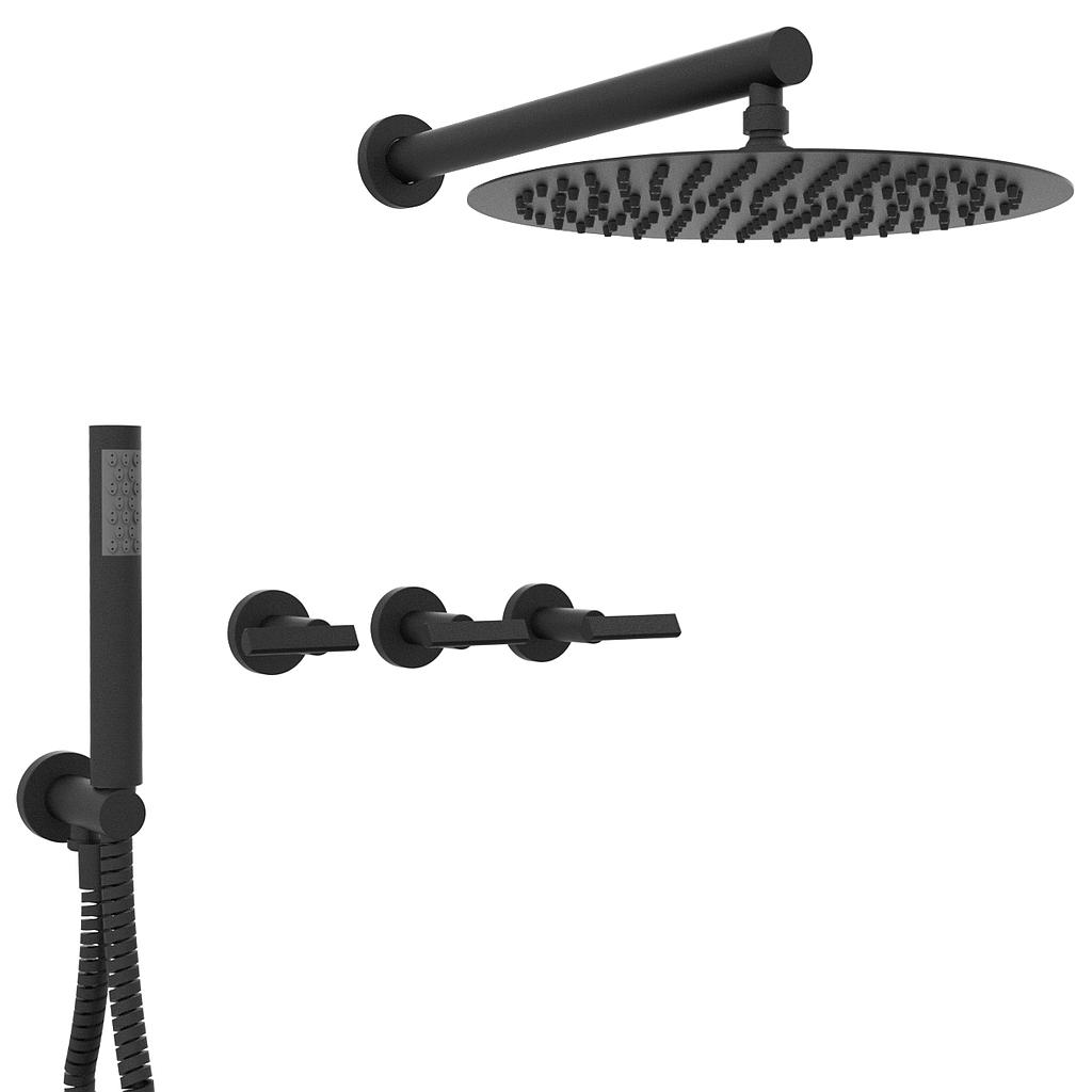 [23846] GRIFERÍA DUCHA 2 VIAS BICOMANDO CON TRANSFERENCIA Y DUCHADOR FLAT LEVER NEGRO - HIDROMET - 10 AÑOS DE GARANTÍA [84165NEGR]