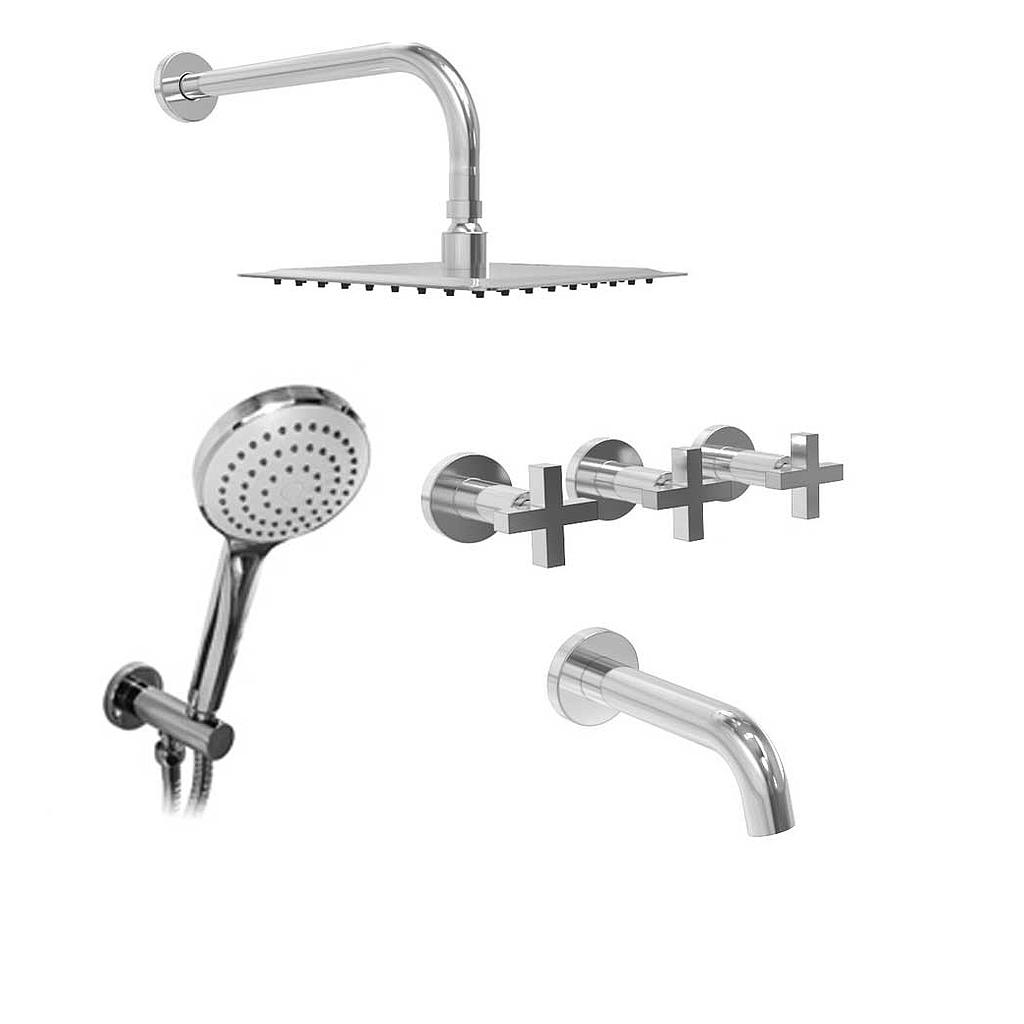 [23889] GRIFERÍA DUCHA 3 VIAS BICOMANDO CON DUCHADOR LOOK CRUZ CROMO - HIDROMET - 10 AÑOS DE GARANTÍA [31105CRCR]