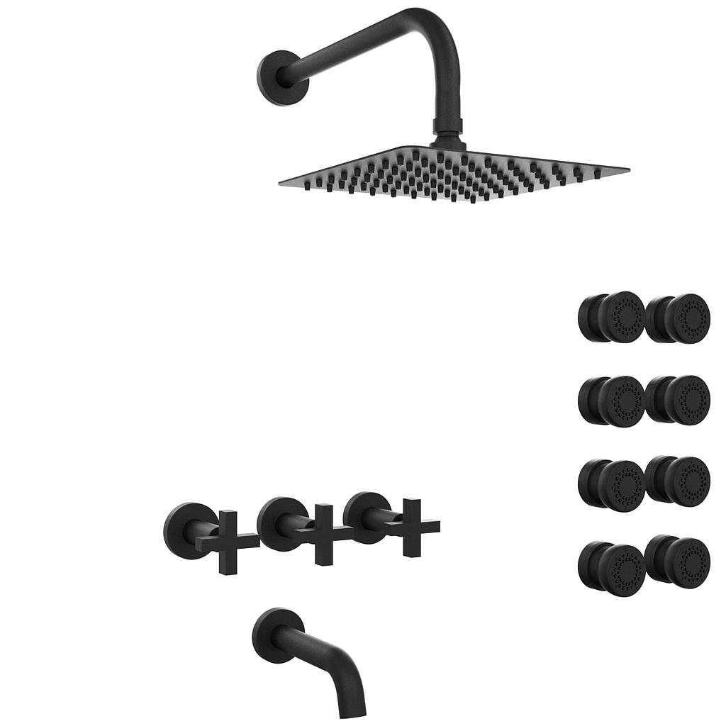 [23911] GRIFERÍA DUCHA 3 VIAS BICOMANDO CON ESCOCESA LOOK CRUZ NEGRO - HIDROMET - 10 AÑOS DE GARANTÍA [31140NEGR]