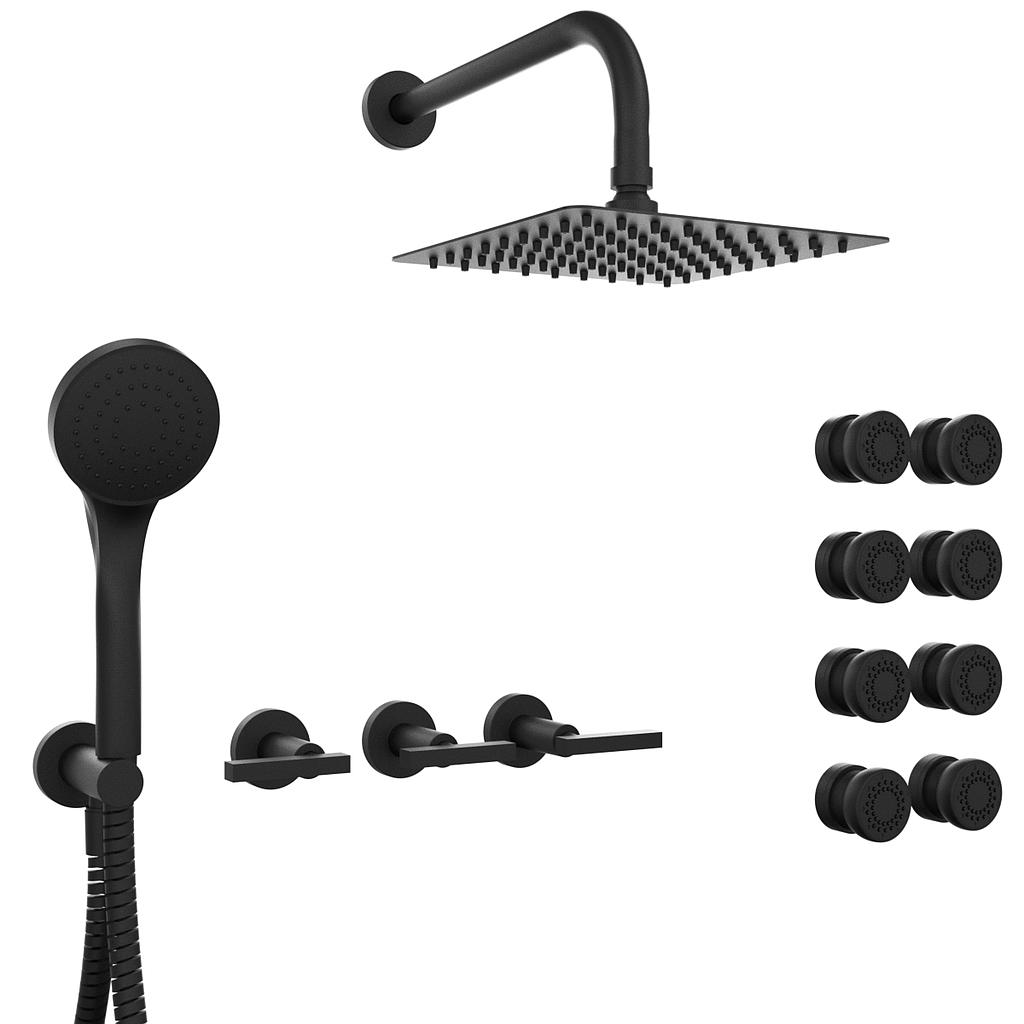 [23923] GRIFERÍA DUCHA 3 VIAS BICOMANDO CON ESCOCESA Y DUCHADOR LOOK LEVER NEGRO - HIDROMET - 10 AÑOS DE GARANTÍA [31147NEGR]