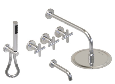 [23931] GRIFERÍA DUCHA 3 VIAS BICOMANDO CON DUCHADOR SUN CRUZ CROMO - HIDROMET - 10 AÑOS DE GARANTÍA [04505CRCR]