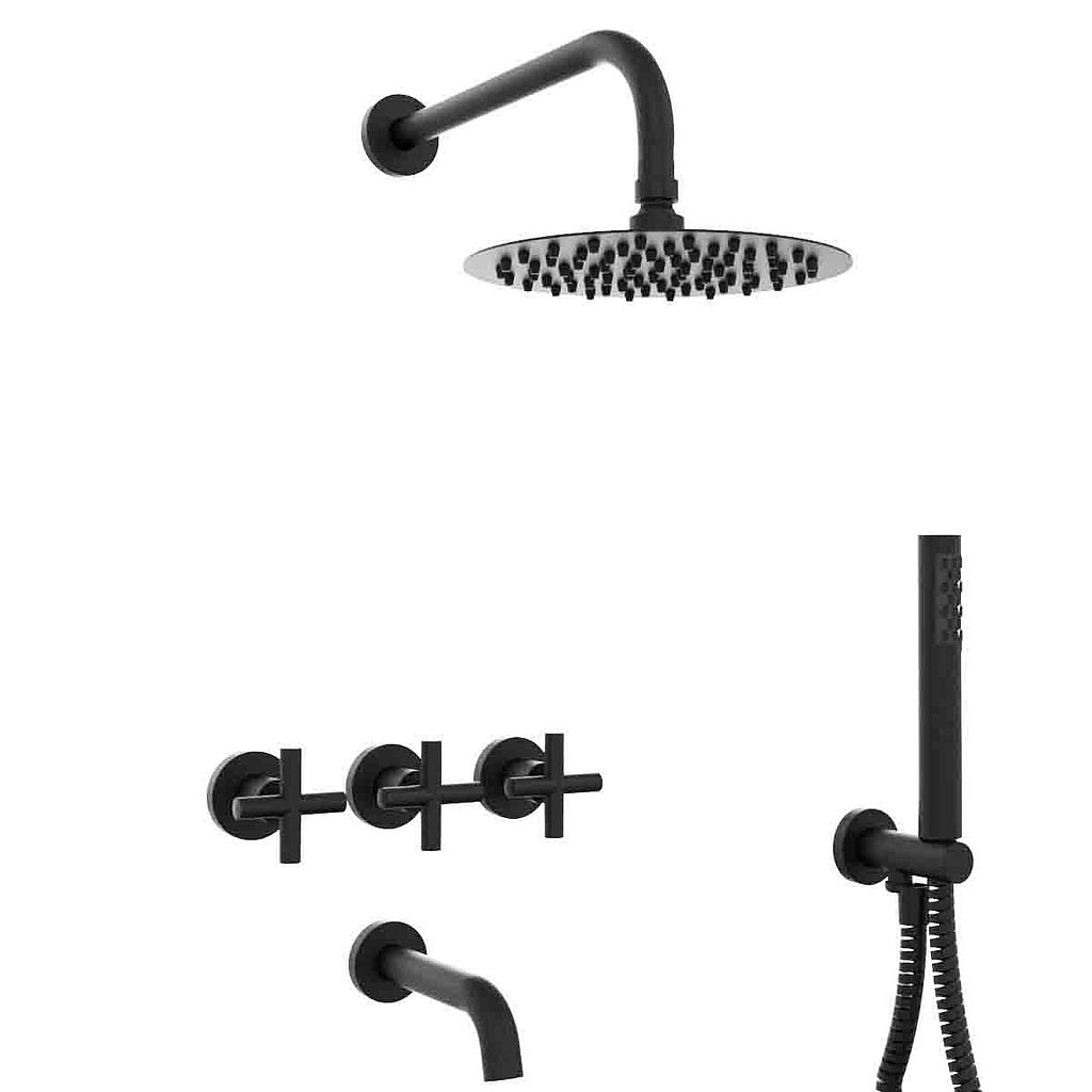 [23949] GRIFERÍA DUCHA 3 VIAS BICOMANDO CON DUCHADOR SUN CRUZ NEGRO - HIDROMET - 10 AÑOS DE GARANTÍA [4505NEGR]