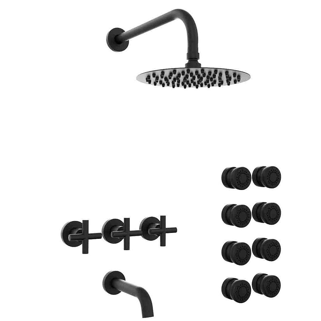 [23950] GRIFERÍA DUCHA 3 VIAS BICOMANDO CON ESCOCESA SUN CRUZ NEGRO - HIDROMET - 10 AÑOS DE GARANTÍA [4540NEGR]