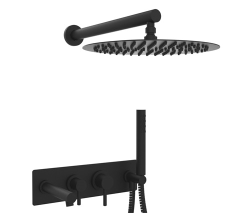 [24123] GRIFERÍA DUCHA 3 VIAS PICO MONOCOMANDO CON LLUVIA Y DUCHADOR INTEGRAL ONE BLOCK NEGRO - HIDROMET - 10 AÑOS DE GARANTÍA [3008NEGR]