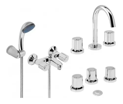 [24301] GRIFERÍA BICOMANDO CONVENCIONAL VIVA CROMO SET DE BAÑO (LAVATORIO, BIDET Y DUCHA EXTERIOR) CROMO HYDROS [905211]